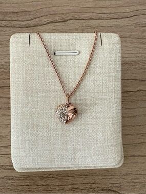 Coach Rose Gold Heart Pendant Necklace with Crystal Accent